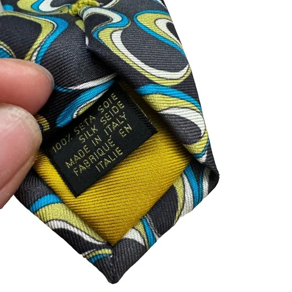 Emilio Pucci Black and Blue Geometric Silk Tie - Picture 2 of 5
